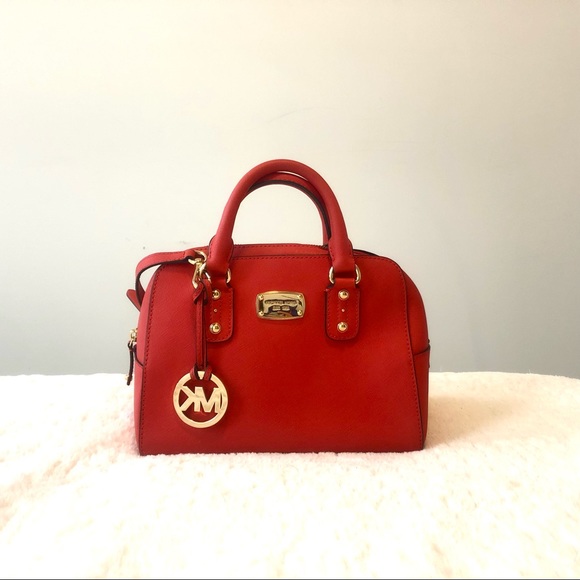 Michael Kors Handbags - Michael Kors saffiano leather red satchel bag euc